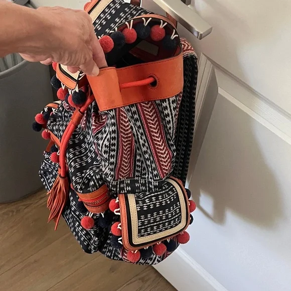 Tory Burch Black and Orange Patterned Backpack - Picture 2 of 7